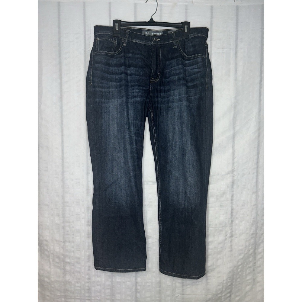 BKE Tyler Straight Leg Stretch Denim Jeans Mens Dark Wash Blue 36x27 Western